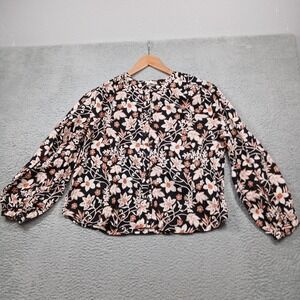 a.n.a A New Approach Women's XL Black Orange Floral‎ Long Sleeve Blouse